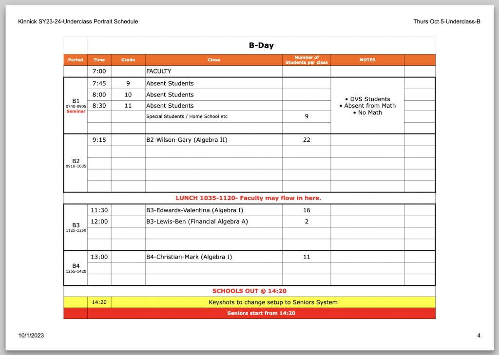 Kinnick Underclass - Thurs Oct 5