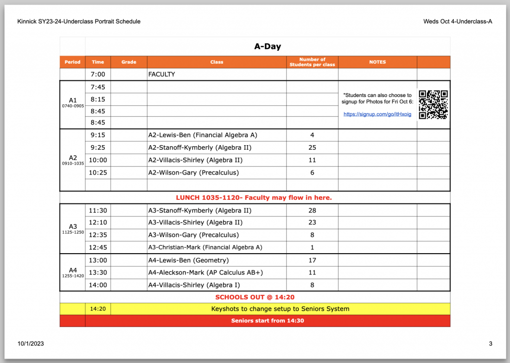 Kinnick Underclass - Weds Oct 4